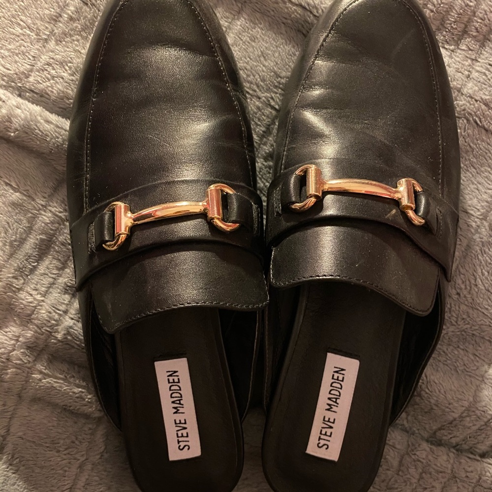 Steve Madden Black Loafers with Gold Accent